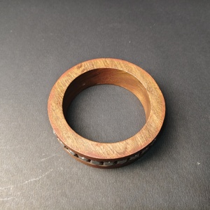 Contemporary Wood Bangle with Metallic Silver <b>Bow</b>-Tie Link Inlay - Designer Inspired Chunky <b>Wooden</b> Bracelet - Bold Statement - Product Image 6