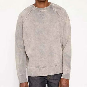 Sweat-shirt à col rond à manches raglan gris pour homme, coupe classique, coton tricoté lavé, style décontracté d'automne - Product Image 1