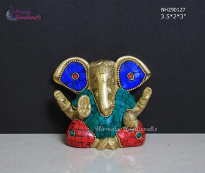 Ganesha-estatua de Ganesha de latón, estatua de trabajo de piedra multicolor de latón, estatua de GANESHA, Idol de Ganpati, VINAYAKA, Ganesha ji - Product Image 5
