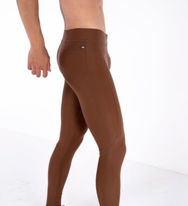 Men's <b>Brown</b> Full Length Compression <b>Leggings</b> Solid Color Elastic Waist Spandex Nylon Material - Product Image 3