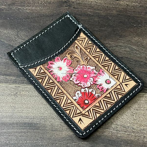 OEM ODM Genuine Tooled Leather Slim <b>Card</b> <b>Holder</b> <b>Wallet</b> New Minimalist RFID Pink Floral Cow Leather <b>Card</b> Case For Credit <b>Card</b> - Product Image 6