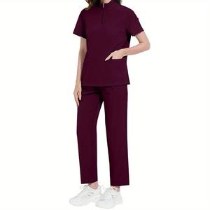 Tenue de travail pour infirmières, couleur unie, col montant, uniforme de lavage des mains pour femmes, pantalon droit, combinaison chirurgicale pour clinique dentaire - Product Image 6