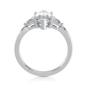 Women's Marquise Cut Lab Grown Diamond Three <b>Stone</b> Luxury Engagement <b>Ring</b> 1.70 CTW 14K Gold Rhodium Plated White D Color IGI - Product Image 3