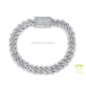 Bracelet cubain unisexe en moissanite et diamant en argent sterling 925 avec maillons entrelacés entièrement sertis et fermoir boîte imposant - Product Image 1