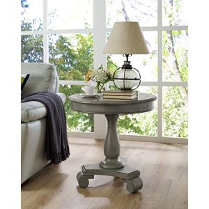 Rene Gray Round Wood Pedestal <b>Side</b> Table Elegant Coffee Tables Collection - Product Image 1