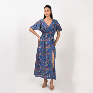 V-Neck <b>Sleeveless</b> A-Line Midi <b>Dress</b> Cotton Block Print Women Long Casual <b>Summer</b> Comfortable Jaipuri Printed <b>Dress</b> - Product Image 1