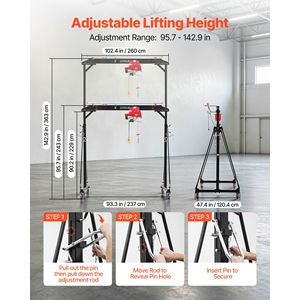 Grúa Pórtico Ajustable de 2200 Libras de Capacidad, Elevador Portátil para Taller con Carro Manual - Product Image 5