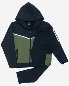 Conjunto Deportivo Unisex con Capucha, Color Negro y Verde Oliva, Cierre de Cremallera en Manga Larga, Ropa Deportiva Informal para Adultos, Ropa de Otoño - Product Image 1
