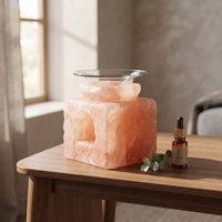 Diffuseur d'arômes artisanal en sel de l'Himalaya – Porte-bougie décoratif en sel de roche carré