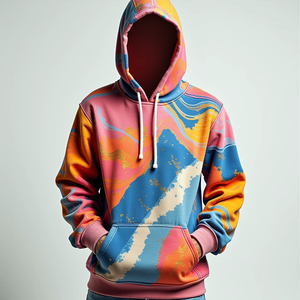 Sweat-shirt à capuche pour homme, imprimé abstrait coloré, coupe classique, en polyester tricoté, décontracté, pour l'automne, avec poche - Product Image 2