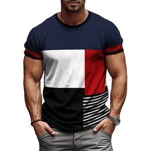 Camiseta de Manga Corta para Hombre, Corte Regular, Cuello Redondo, 100% Algodón, Bloques de Color Rojo, Blanco y Negro, Informal, Transpirable, Tejido de Punto, 320g - Product Image 5