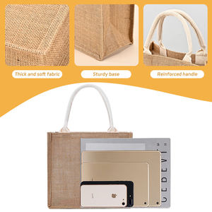 High Strength Burlap Jute Shopping <b>Bag</b> with Wide Bottom Gusset - Product Image 3