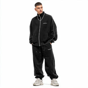 Ensemble de survêtement oversize pour homme avec pantalon de jogging à épaules tombantes et fermeture éclair, style streetwear - Product Image 1
