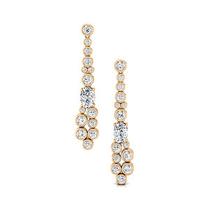 Boucles d'oreilles pendantes en or massif 14K/18K avec diamant de laboratoire de luxe certifié IGI, taille ovale 0,5 carat et 28 diamants d'appoint - Product Image 3