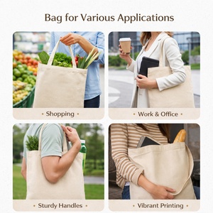 Cotton Tote <b>Bag</b> Reusable Shopping Sack with <b>Long</b> Handles Custom Logo Printed Sustainable Carry <b>Bag</b> for Daily Use Grocery - Product Image 4