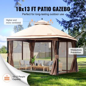 Gazebo da Giardino 10 X 13 FT per 10-12 Persone, Struttura in Metallo con Tenda in Poliestere 180G, Pergola con Zanzariera e Rivestimento in PU - Product Image 6