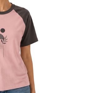 Camiseta Raglán Rosa y Gris Carbón para Mujer, Estampado Geométrico Minimalista, Cuello Redondo, Manga Corta, Algodón, Informal, Personalizada, OEM, ODM, Moda - Product Image 5
