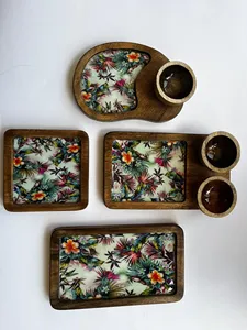 <b>Rustic</b> <b>Wooden</b> Decorative Tray with Vintage Print Pattern Stylish <b>Wooden</b> Printed Tray for Contemporary Interiors at cheap price - Product Image 3