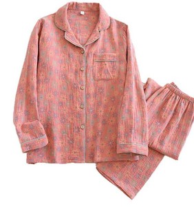 Conjunto de Pijama de Lino y Algodón para Mujer, Manga Larga, Botones al Frente, Estampado de Hojas, Ropa de Dormir Informal de Otoño, Pantalones Largos - Product Image 5