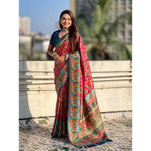 Sari Darbari Elite Weaves imprimé en rose, en pure soie viscose, collection de robes de soirée 750g - Product Image 1