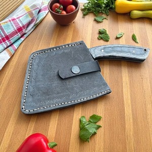 Couteau à viande moderne fait main sur mesure en acier Damas forgé avec étui en cuir - Product Image 4