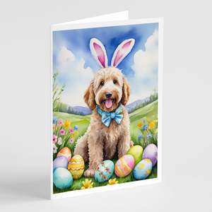 Whimsical A7 Size 5x7 Blank Note Greeting <b>Cards</b> <b>Pack</b> of 8 <b>Easter</b> Egg Hunt Goldendoodle Design with Envelopes - Product Image 1
