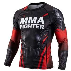 Camiseta de Compresión de Manga Larga para Luchadores de MMA, Diseño Sublimado de Secado Rápido, Color Rojo y Negro - Product Image 2