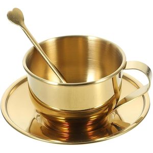 Premium Golden Stainless Steel <b>Tea</b> Cup with Saucer & Spoon <b>Set</b> Luxury Coffee Mug <b>Set</b> for Home Office & <b>Gifting</b> - Product Image 1