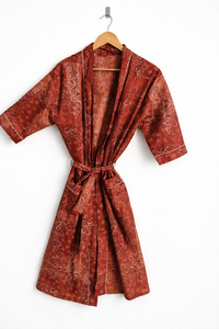 Robe Kimono Femme Marron Coton Paisley Légère Style Bohème Peignoir de Bain Kimono d'Été Cache-Maillot de Plage Vêtement d'Intérieur - Product Image 2