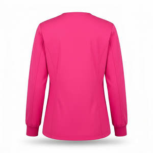 เสื้อสครับสั่งทำขายส่งแบบ OEM กระดุมแป๊กด้านหน้า คอทรงกลม แขนยาว ปลายแขนยางยืด ชุดยูนิฟอร์มแพทย์สำหรับผู้หญิง - Product Image 6