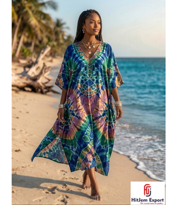 Elegant Premium Stylish Printed <b>Kaftan</b> Dress Women Beach Wear Loose Fit Soft Fabric <b>Summer</b> Manufacturing Supply - Product Image 1