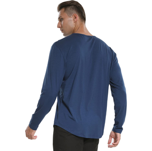 Custom Logo Solid Men's Long Sleeve O-Neck <b>Shirts</b> 100% Cotton Quick Dry Breathable Loose Fit Casual Summer Athletic Wear - Product Image 3