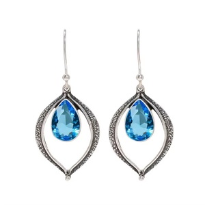 925 Sterling Silver Blue Topaz Drop <b>Earrings</b> Natural Gemstone <b>Handmade</b> Party Wear Jewelry for Women Wholesale - Product Image 5