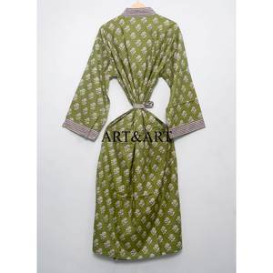 Kimono largo de algodón para mujer, estampado floral, lavable, cómodo, ropa de dormir, vestido de dama de honor, ropa de playa, hecho a mano - Product Image 5