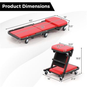 Sgabello Pieghevole per Officina con Seduta Imbottita e 6 Ruote Universali, Strumento di Riparazione a Doppia Modalità per Officine - Product Image 5