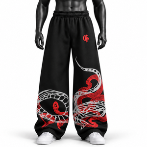 Custom Wholesale Heavyweight Fleece <b>Joggers</b> <b>Men</b> Streetwear Graphic Print <b>Baggy</b> Casual Open Bottom Sweat Pants - Product Image 1