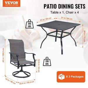 Set da Pranzo da Giardino in Ferro a 5 Pezzi per Tutte le Stagioni, Tavolo con Sedie Girevoli, Set da Esterno - Product Image 2