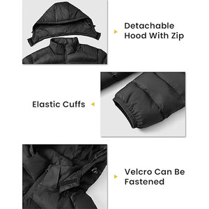 Custom Mens Lightweight Puffer Jacket Water Resistant Quilted <b>Coat</b> Detachable Hood Travel Hiking Skiing OEM Branding - Product Image 2