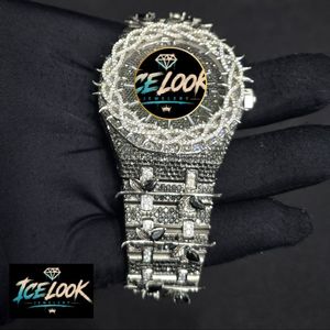 ICE LOOK นาฬิกาข้อมือผู้หญิงสีเงิน/สีเงินโทน 40 มม. หน้าปัดอะนาล็อก กลไกแบบกลไก คริสตัลแซฟไฟร์ 18 มม. แสดงวันที่ ฝังเพชร - Product Image 2