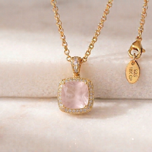 Collar con Colgante de Plata de Ley 925 Chapado en Oro de 18K con Circonita Rosa en Forma de Cojín de 10 mm, Joyería Minimalista para Mujer - Product Image 2