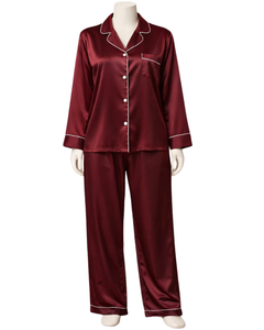 Conjunto de Pijama de Satén Amarillo Personalizado para Mujer, Manga Larga, con Botones, Estilo Seda, Ropa de Dormir de Dos Piezas, Conjunto Cómodo para Estar en Casa - Product Image 1