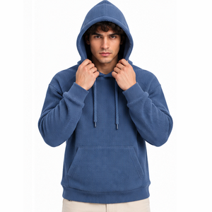 Mens Waffle Knit Hoodie Casual Thermal Pullover <b>Long</b> Sleeve Winter Outdoor Streetwear Custom Hooded <b>Sweatshirt</b> Wholesale Apparel - Product Image 4
