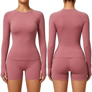Hot Sale Teal Green Yoga <b>Tops</b> Long Sleeve Crew Neck Nylon Spandex Four-Way Stretch <b>Thumb</b> <b>Holes</b> Active Athletic <b>Tops</b> - Product Image 5