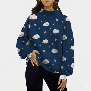 Sudadera Oversize de Algodón para Mujer con Bordado, Cuello Mock, Hombros Caídos y Manga Larga, Estilo Vintage - Product Image 6