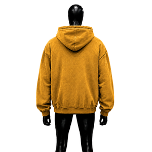 Sudadera con capucha extragrande dorada con cremallera completa, textura grabada, estilo urbano, de tejido grueso, con mangas desgastadas, informal, unisex - Product Image 2