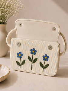Bolso de Mano Hecho a Mano con Cuentas de Vidrio Bordadas, Lavable, de Uso Diario, Forma Rectangular, Patrón Azul Verde, Estilo Veraniego - Product Image 2