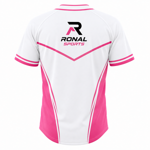 Maillot de football d'hiver pour homme RONAL SPORTS blanc et rose, manches courtes, col baseball, respirant, anti-humidité, coupe athlétique - Product Image 2