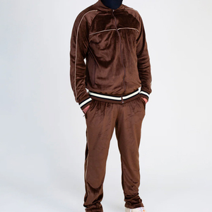 Ensemble de survêtement sport marron de haute qualité en coton, deux pièces, personnalisable, vente en gros, pour hommes - Product Image 1