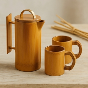 Eco-Friendly Bohemian Design Bamboo Tea <b>Pot</b> Cup <b>Set</b> | Natural Bamboo Food Grade Tea Serving <b>Set</b> | Sustainable Reusable Drinkware - Product Image 3