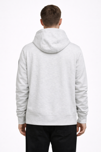 Sweat-shirt à capuche gris clair pour homme, demi-zip, imprimé, style streetwear décontracté, coupe classique, en mélange de coton et polaire - Product Image 3